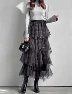 【新品タグあり】GRLチェック柄チュールティアードフリルスカート[tw1187]