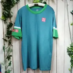 MK517★UNIQLO★錦織圭★ グリーン ストライプ Tシャツ★サイズL