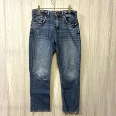 ZARA ザラ テーパードデニム カットオフ ダメージ加工 ブルー USA06
