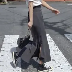 スリット入りタイトロングスカート L グレー