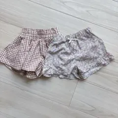 花柄とチェック柄のパンツセット 80㎝