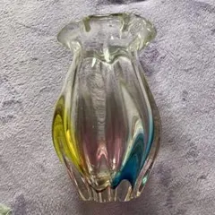 昭和レトロ　多色フリル付きガラス花瓶