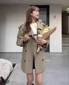 chic and things ドロップショルダーグリーントレンチショートコート