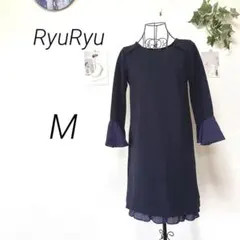 12096 RyuRyu フレアスリーブワンピース M ネイビー フェミニンのサムネイル