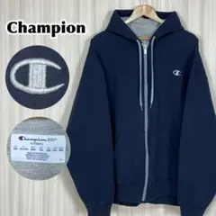 ☆良好☆チャンピオン ジップアップ パーカー 2XL ネイビー 濃紺 刺繍ロゴ