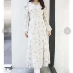 【美品】フラワーツイストスリーブワンピース小花柄 ロングワンピ ガーリー 春夏