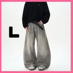 バギー デニム ワイドパンツ 地底人 ペイント メンズ ワイドデニム バルーン