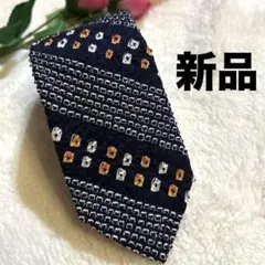 【新品未使用】美美 シルク ネクタイ ストライプ ネクタイ 幾何学模様 ネイビー