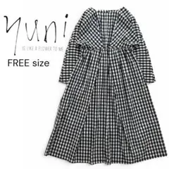 美品✨ユニ yuni ワンピース ギンガムチェック ロング ギャザー フレア