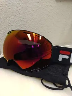 FILA オレンジ赤レンズ ゴーグル 収納袋付き