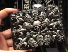 贅沢な★スカル柄★高級牛革カードケース/定期・免許証入れ/二つ折り財布/Y2K