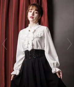 axesfemme リボン ジャボブローチ付きブラウス