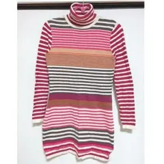 H&M DIVIDED 長袖 ハイネック ニットワンピース カラフルボーダー