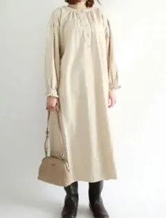 Samansa Mos2 35th SA刺繍 コットンリネンワンピース 起毛