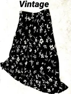 【ビンテージ】フレアロングスカート花柄・Ｌサイズ