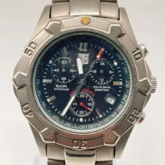 【稼働】ELGIN ソーラー 腕時計 チタン クロノグラフ　ヴィンテージ　メンズのサムネイル