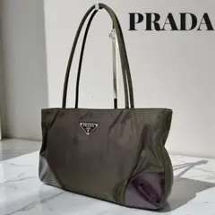 プラダ トートバック テスートナイロン レザー 三角プレート カーキ 肩掛け
