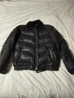 A BATHING APE 黒レザーダウンジャケット ファー付きのサムネイル