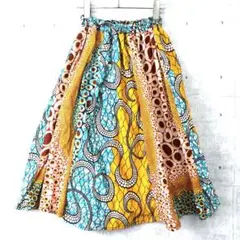エキゾチック ハンドメイド 古着 アフリカンファブリックプリントフレアスカート