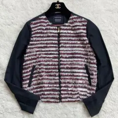 極美品✨トゥモローランド×LINTON社　ノーカラージャケット　ツイード切替　M
