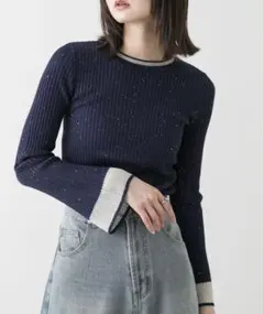 センスオブプレイス スパンコールニット　ネイビー
