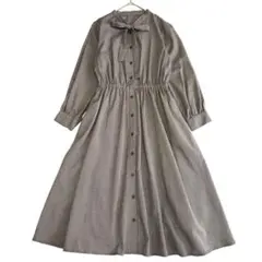 美品 anySiS 洗える シャツ ワンピース ボウタイ 千鳥格子 グレー M