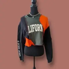 古着リメイクパッチワーク クロップドスウェット