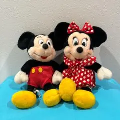 ミッキーマウス&ミニーマウス　ペアぬいぐるみ　ディズニー　レトロデザイン