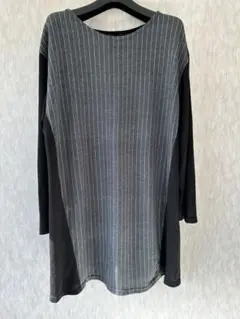 グレーとブラックのストライプ長袖チュニックLサイズ