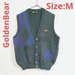 Golden Bear　Vネックニットベスト グリーン／パープル　Mサイズ