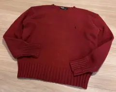 90s ポロラルフローレン コットン　ニット 赤レット 古着 ビンテージ L
