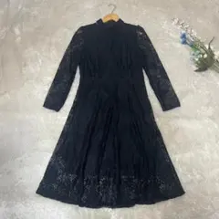 総レース ワンピース ブラック ロングワンピース フレア ドレス 上品 黒
