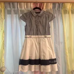 【未使用mezzo piano JuniorMワン ピースストライプ半袖ロゴ入り