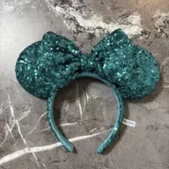 ディズニー ミニー カチューシャ スパンコール エメラルドグリーン 緑【美品】