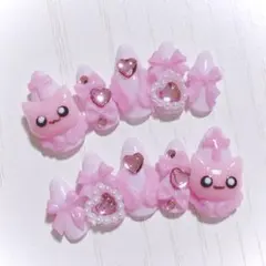 No.953　ネイルチップ 現品 量産型 地雷系 サブカル ピンク 猫 平成女児
