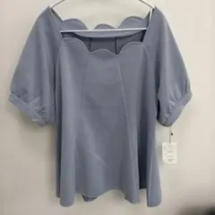 スカラップネック 半袖カットソー ブルー LLサイズ 新品