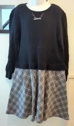 KP ニットプランナー ドッキングワンピース 冬物 長袖 140チェック柄