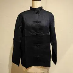 MUJI 無印良品 リネン チャイナシャツ カンフーシャツ　ネイビー　紺