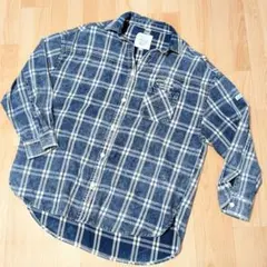 チェック柄シャツ ネイビー/ホワイト フリーサイズ