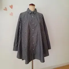 IEDIT　イディット　Aライン　ビッグ　ストライプ　シャツ　L