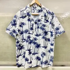 Schott コットンレーヨンアロハシャツ L 白ネイビー オープンカラーのサムネイル