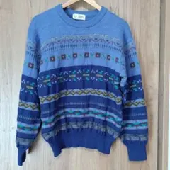 幾何学模様 カジュアルニット　セーター パープル　レトロ　古着　ヴィンテージ