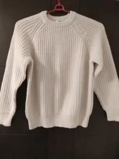 ユニクロU　ニットセーター　アイボリー リブ編み　L
