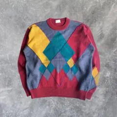アーガイル クルーネック ニット 80s 90s レトロ アメカジ 韓国 原宿