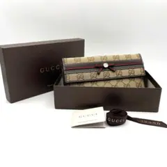 【GUCCI（グッチ）】長財布 GGキャンバス シェリーライン リボン ベージュ