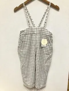 新品　テータテート　ホワイト　チェック　オーバーオール　110 サロペット