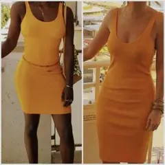 H&M オレンジリブニットワンピース Zara fashion nova