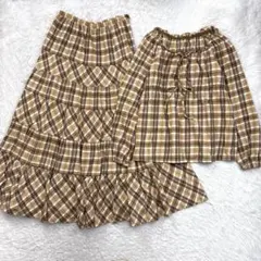 極美品 ピンクハウス セットアップ ロングフレアスカート チェック柄