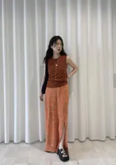 最安✨AMERI DAMASK KNIT JACQUARD SKIRT オレンジのサムネイル