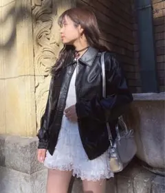 AS KNOW AS plus オーバーサイズ フェイクレザーブルゾン